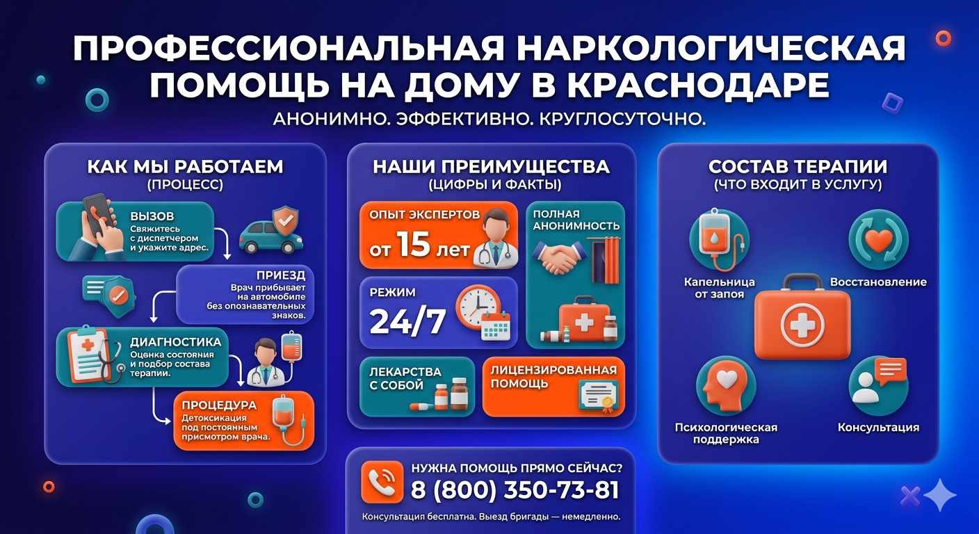 Инфографика о принципах лечения алкоголизма на дому в Эстосадоке: этапы вызова нарколога, преимущества анонимной детоксикации и состав медицинской помощи.